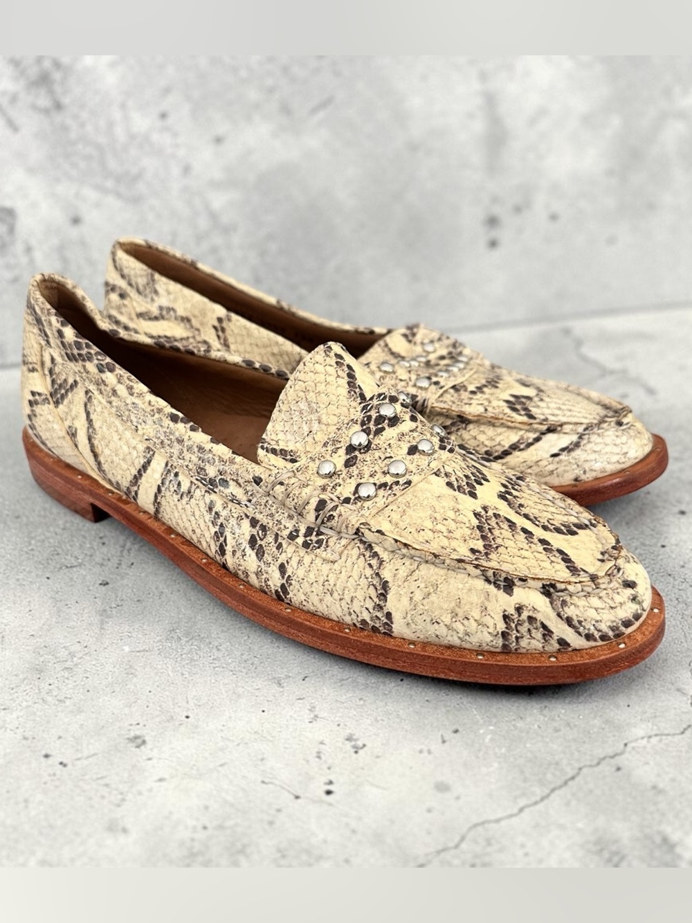 WEEJUNS G.H. Bass & Co Snake-Print Stud Penny Loafer in Beige